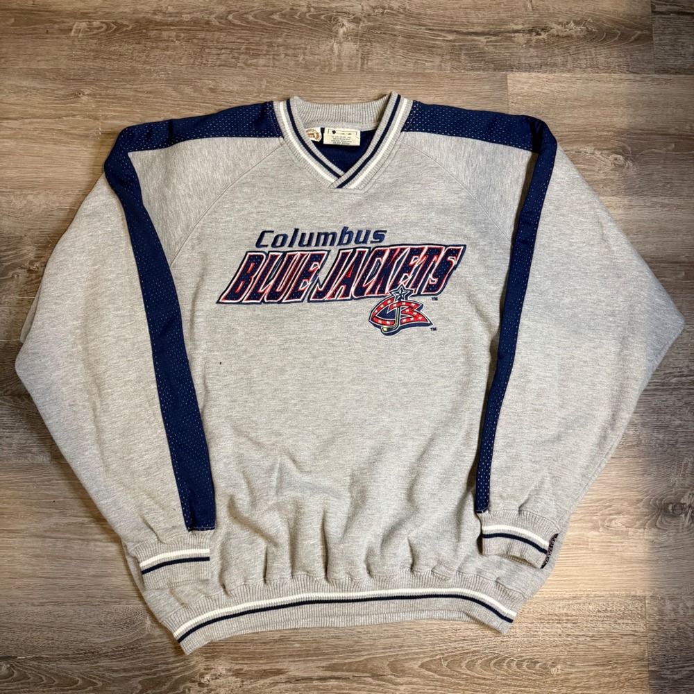 Lee Sport Columbus Blue Jackets NHL V-Neck Sweatshirt Gray Navy XL
